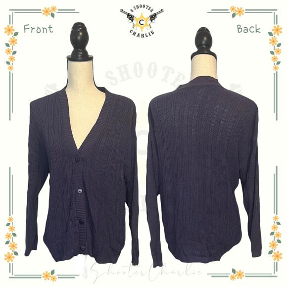 Huntington Ridge Blue Cable Knit Vintage Button Up Cardigan Sweater Large - Picture 1 of 6